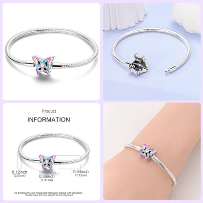 Sterling Silver Butterfly Zircon Bracelet - Colorful Crystal Wedding Jewelry
