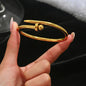 Stainless Steel Four-Leaf Clover Lucky Bracelet - Gold Nail Bangle