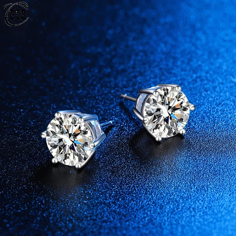 Real Moissanite Six-Prong Stud Earrings — D Color VVS1 925 Sterling Silver | GRA Certified