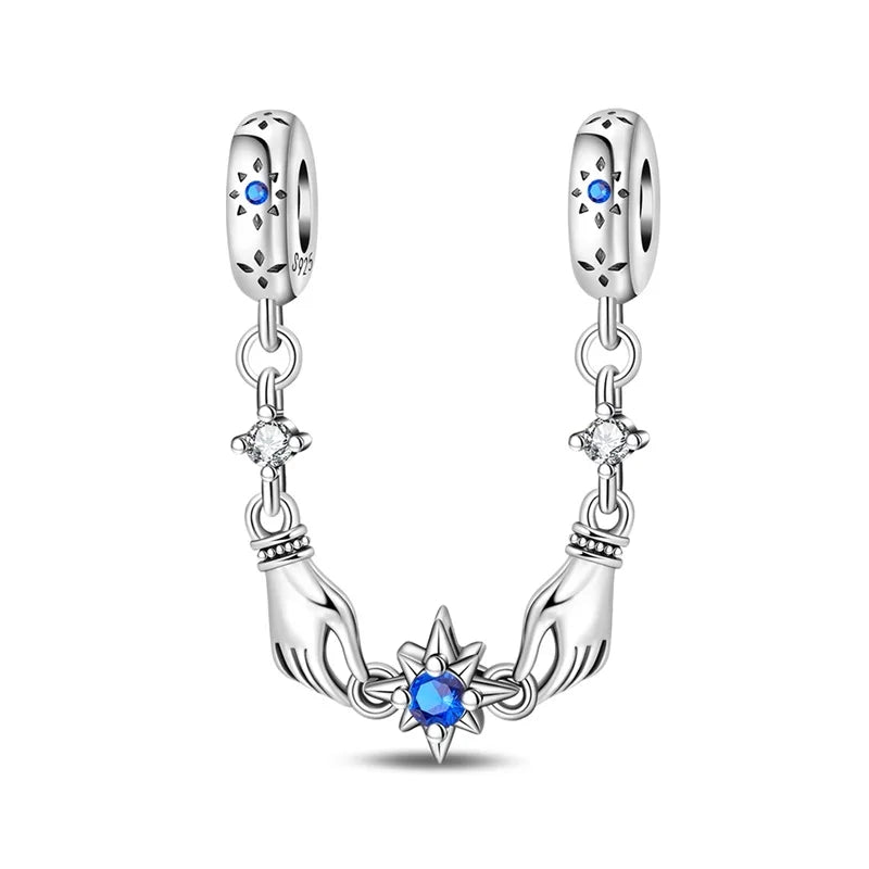 925 Sterling Silver Heart, Infinity & Triple Jewel Safety Chain Charm | Fits Pandora & Most Bracelets