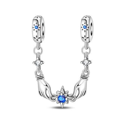 925 Sterling Silver Heart, Infinity & Triple Jewel Safety Chain Charm | Fits Pandora & Most Bracelets