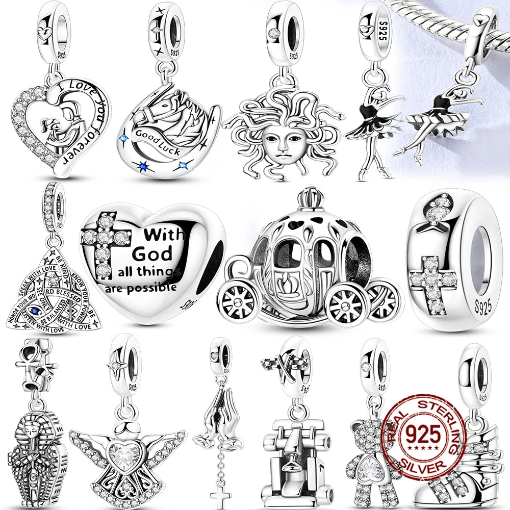 925 Sterling Silver Bear, Kart & Family Tree Charm Bead | Fits Pandora Bracelets & Pendants for Women
