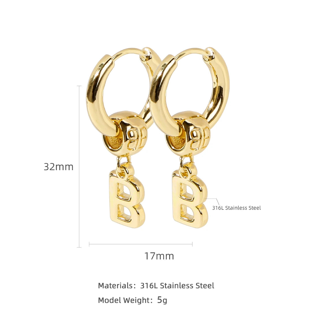 Hip Hop B Letter Earrings Charms for Women Personality Fashion Small Metal Buckle Stainless Steel Jewelry Gift