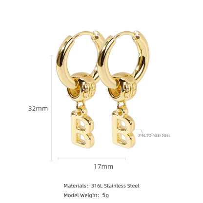 Hip Hop B Letter Earrings Charms for Women Personality Fashion Small Metal Buckle Stainless Steel Jewelry Gift