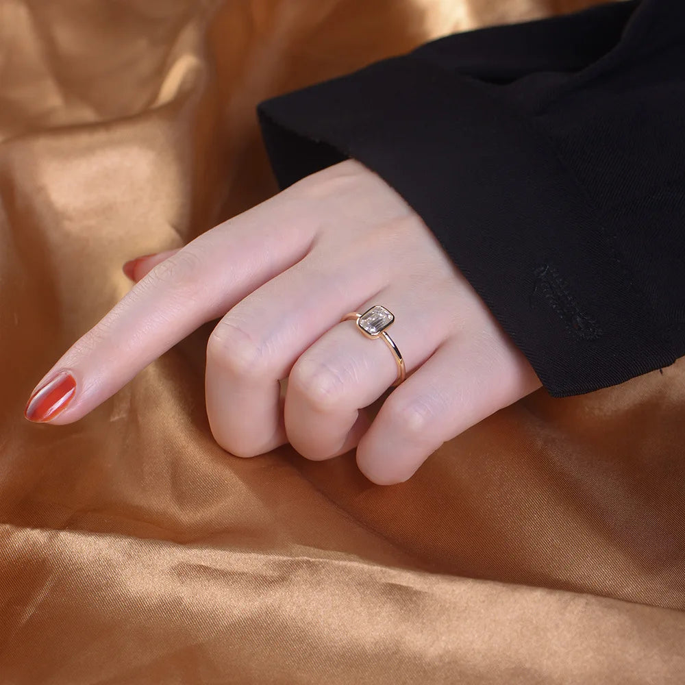 Emerald Cut Moissanite or Zirconia Ring - 925 Sterling Silver & Gold Plated, 1ct to 3ct