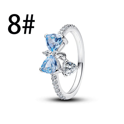 925 Sterling Silver Blue Bow Zircon Fine Jewelry | Earrings, Necklace & Ring for Women