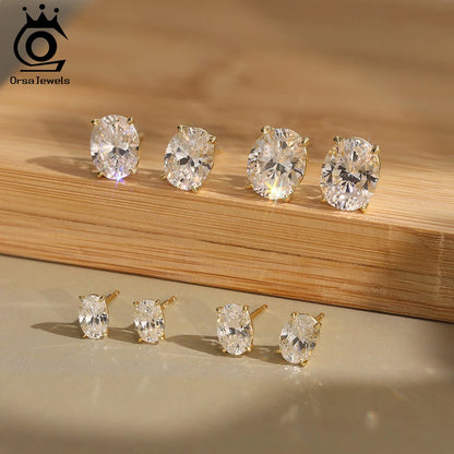 ORSA JEWELS 925 Sterling Silver Oval Zirconia Stud Earrings | 8A Premium Cubic Zirconia