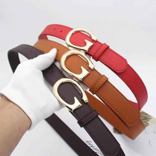 ‌2025 PU Leather Belt - Gold G-Buckle, Trendy Waistband for Jeans, Women's Fashion Accessory, Adjustable & Stylish‌