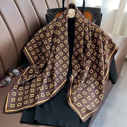 Luxury Letter Print Twill Silk Scarf - Hijab Shawl & Headband 90cm
