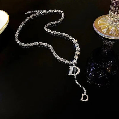 Silver Letter D Pendant Necklace | Micro Zircon Snake Chain