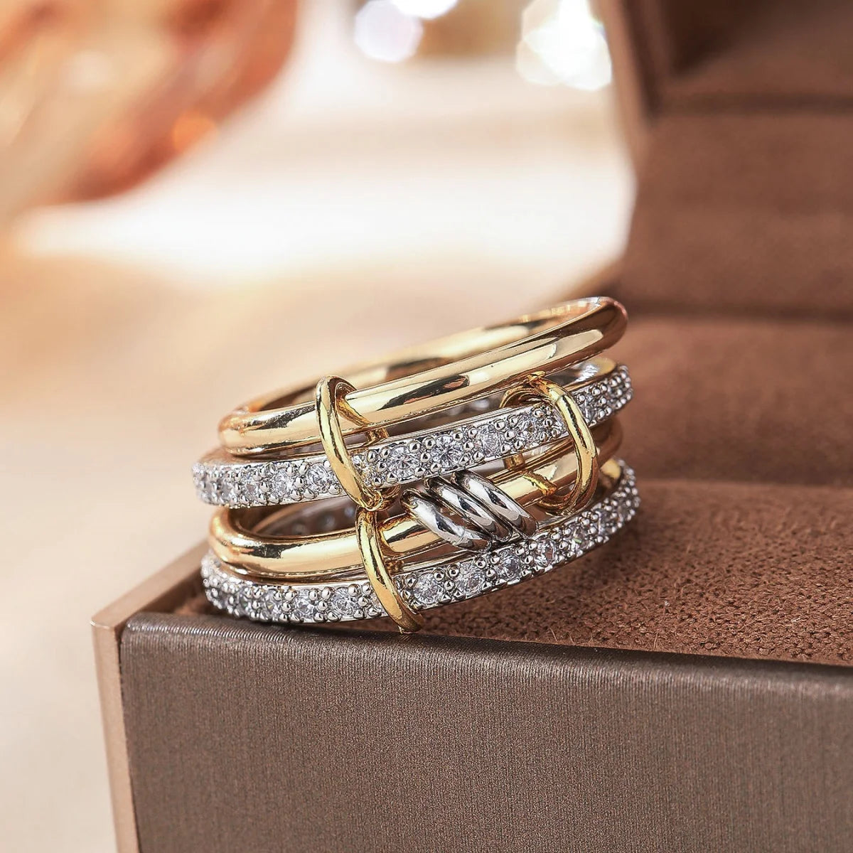 Trendy 4-Piece Stackable Ring Set - Two-Tone 18K Gold Plated Zircon Rings