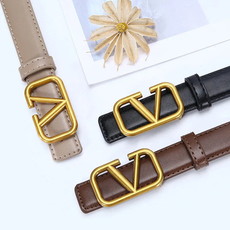2025 New Women's Light Luxury Leather Belt Smooth Buckle Retro Versatile Design Fashion Trendy Decoration for Jeans