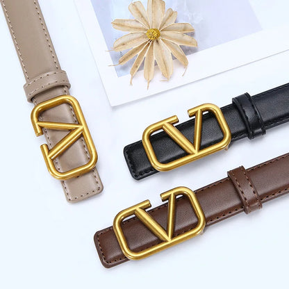 2025 New Women's Light Luxury Leather Belt Smooth Buckle Retro Versatile Design Fashion Trendy Decoration for Jeans