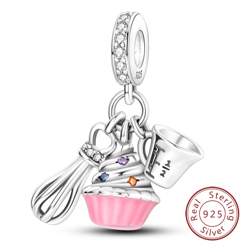 925 Sterling Silver Pink Pendant Charm Bead | Fits Pandora Bracelets & Necklaces | DIY Fine Jewelry
