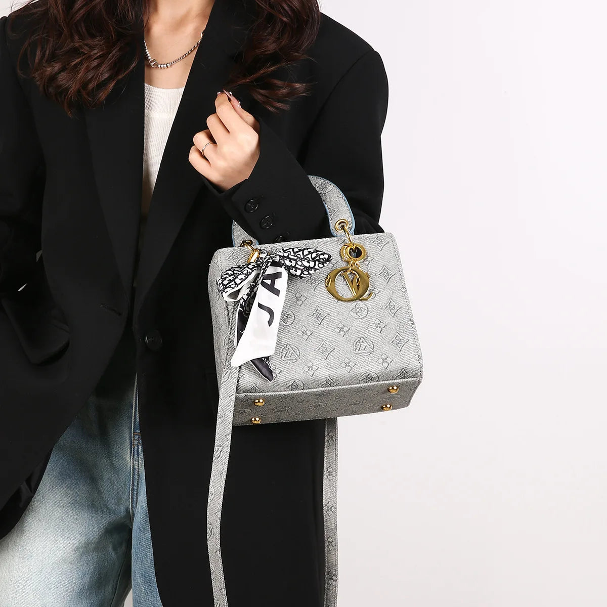 2025 Elegant Top Handle Bag for Women,Retro Floral Crossbody Purse with Silk Scarf Accent, Day To Evening Versatile Shoulder Bag