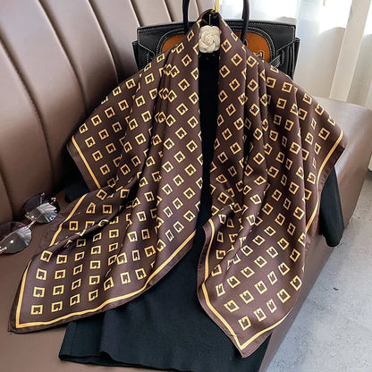 Luxury Letter Print Twill Silk Scarf - Hijab Shawl & Headband 90cm