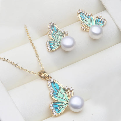 Natural Freshwater Pearl Necklace Earrings Set, 925 Silver Set of Earrings With Pearls Wife Mother Christmas Gift White