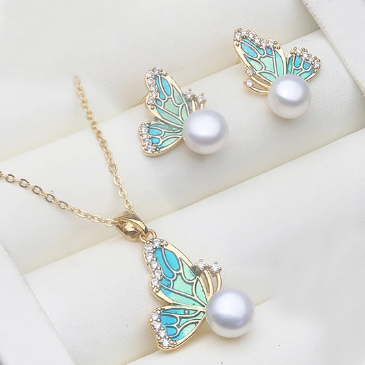 Natural Freshwater Pearl Necklace Earrings Set, 925 Silver Set of Earrings With Pearls Wife Mother Christmas Gift White