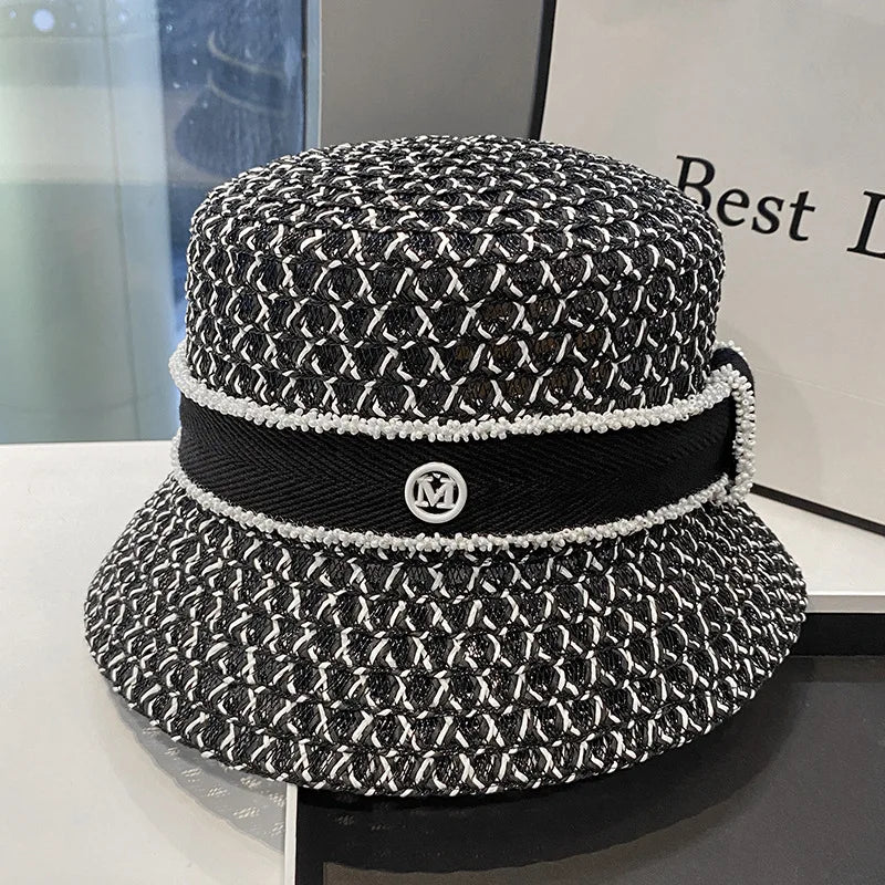 Korean  Breathable Hollow Fisherman Hat, Personalized Basin Hat, Fashionable Diamond Bucket Hat for Women's Summer Outings