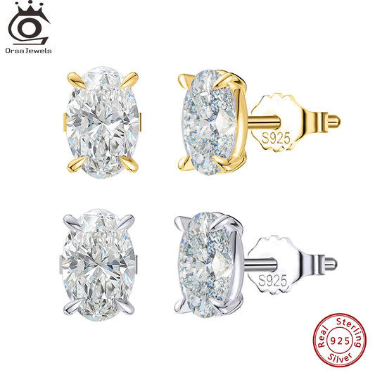 ORSA JEWELS 925 Sterling Silver Oval Zirconia Stud Earrings | 8A Premium Cubic Zirconia