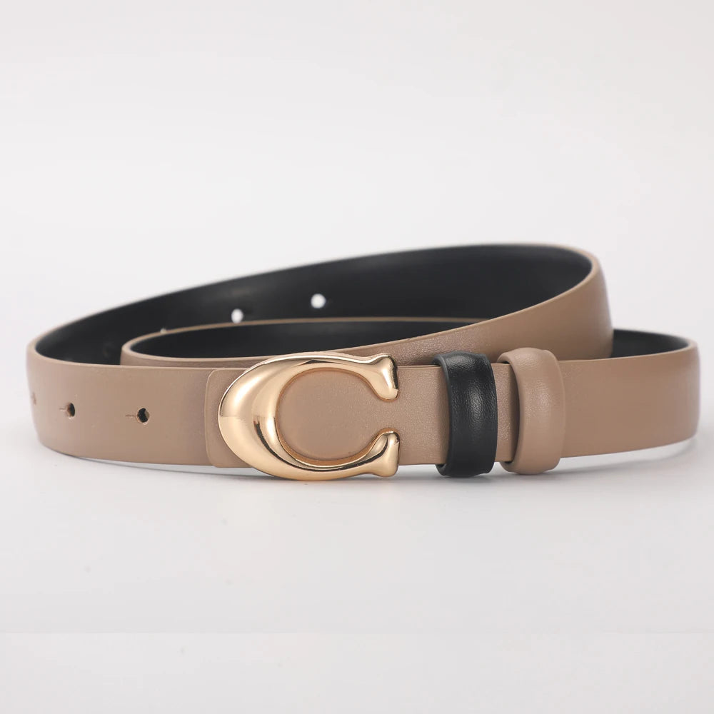 Elegant Women's PU Leather Belt - C-Shaped Buckle Fashion Belt with Gift Box