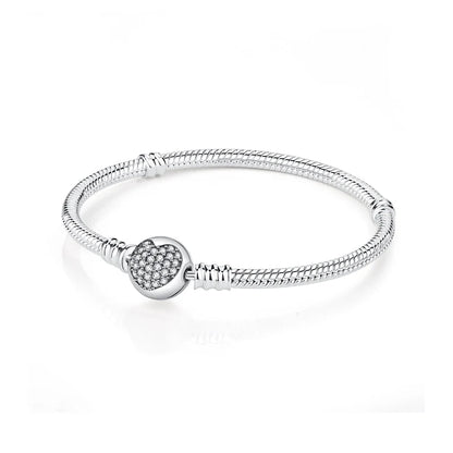 Original Sterling Silver Bracelet Love Heart Clasp Charms Beads Snake Chain Bracelets Bangles Luxury Jewelry For Women Gift