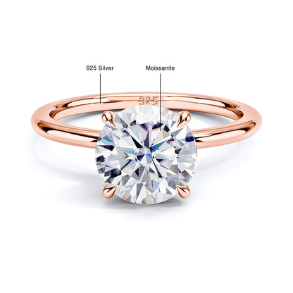 Solitaire Ring - 925 Sterling Silver Rose Gold, Moissanite or Zirconia, 1ct 2ct 3ct 5ct