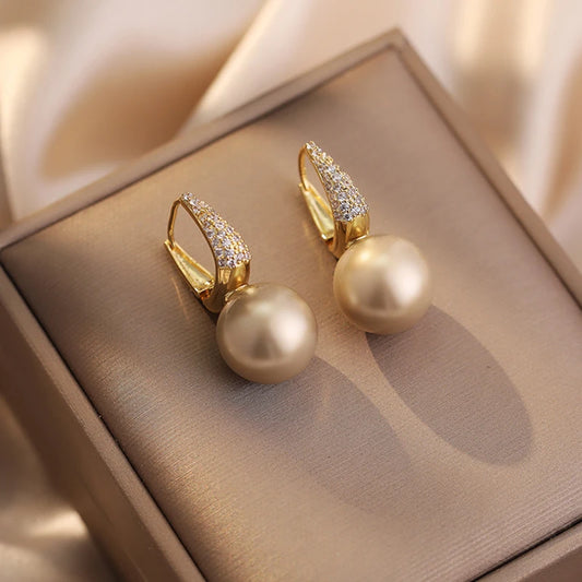 French Light Luxury Pearl & Zircon Drop Earrings | Elegant Banquet Jewelry for Women