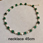 Natural Freshwater Pearl & Synthetic Malachite Jewelry | 14K Gold Plated Necklace, Bracelet & Earrings | Vintage Style