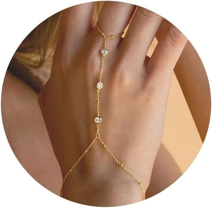 Gold & Silver Hand Chain Bracelet for Women — Charm Link Bracelet Gift