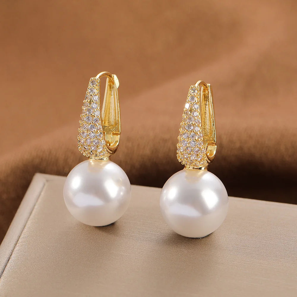 French Light Luxury Pearl & Zircon Drop Earrings | Elegant Banquet Jewelry for Women