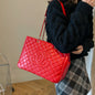 Designer Quilted Tote Bag - Fashion Letter Print Large Bag with Chain Strap