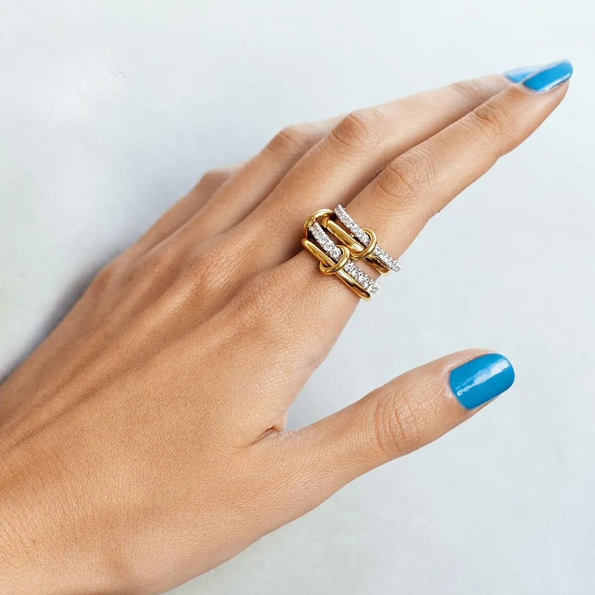 Trendy 4-Piece Stackable Ring Set - Two-Tone 18K Gold Plated Zircon Rings