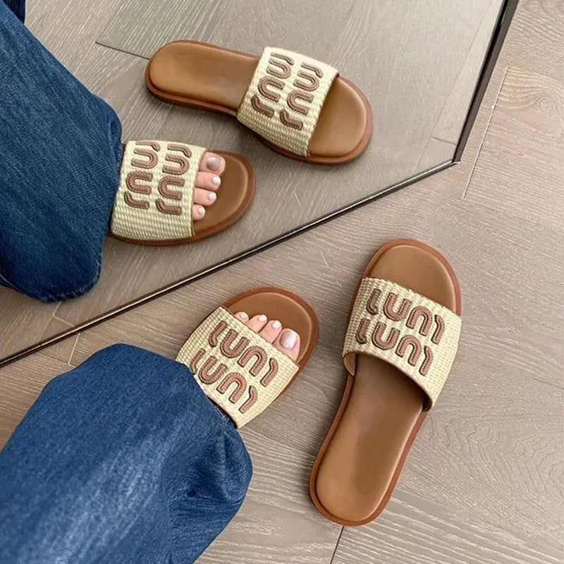 Women's Woven Beach Sandals - Summer Flip Flop Slides