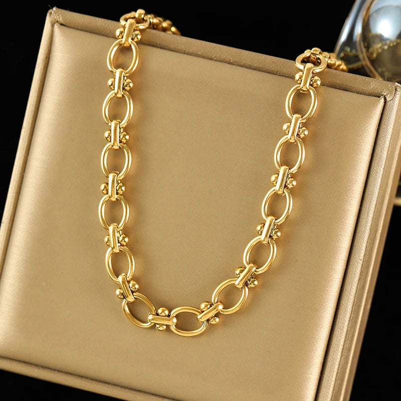 EILIECK 316L Stainless Steel Metal Chain Necklace For Women Fashion 18K Gold Plated Neck Chain Waterproof Jewelry Lady Gift