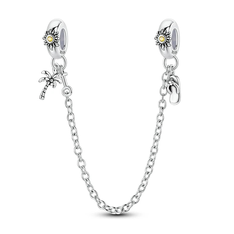 925 Sterling Silver Heart, Infinity & Triple Jewel Safety Chain Charm | Fits Pandora & Most Bracelets