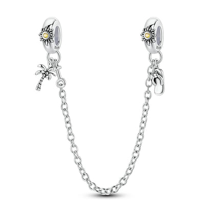 925 Sterling Silver Heart, Infinity & Triple Jewel Safety Chain Charm | Fits Pandora & Most Bracelets