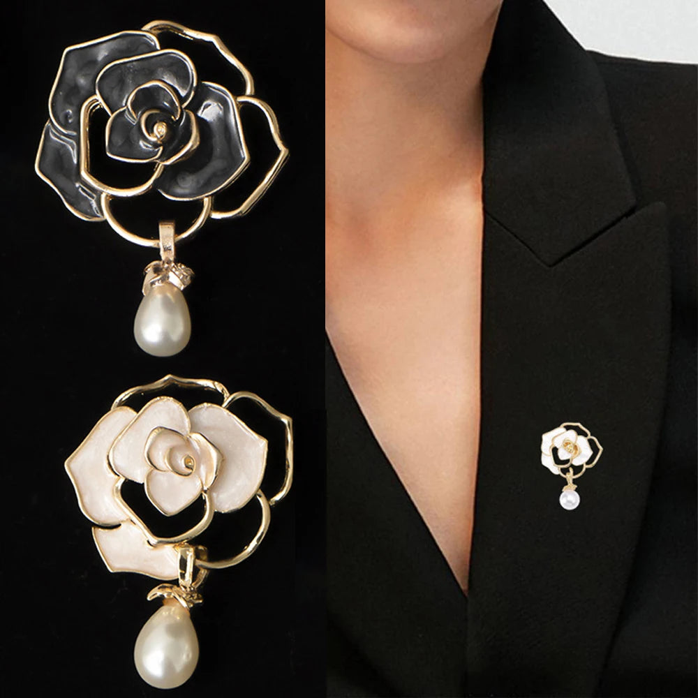 Luxury Pearl Butterfly Wreath Brooches Elegant Enamel Camellia Flower  Pendant Plant Pin Accessories Women Party Jewelry Gift