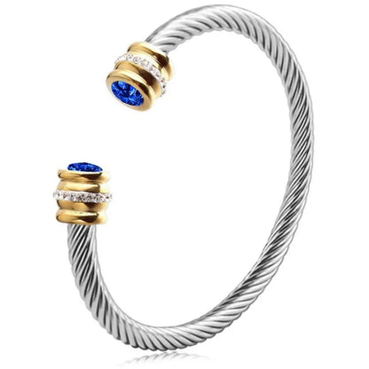 Seven-Color Zircon Bracelet - Titanium Steel European Woven Style Bangle
