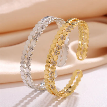 Titanium Steel 18kGold Plated Bangles for Women Girls Trend Waterproof Jewelry Luxury Sparkling Zircon Cuff Bracelet Bangle