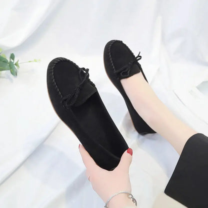 Women's Suede Ballet Flat Loafers - Slip-On Casual Sneakers