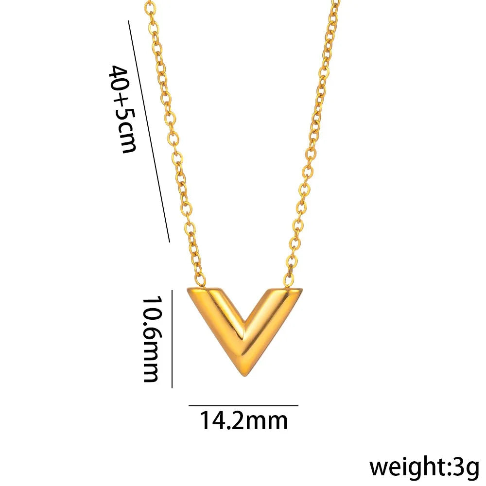 Stainless Steel Letter V Bracelets for Women Gold Color Alphabet Bangle Set Necklace Personality Pendant Design Gift for Friend