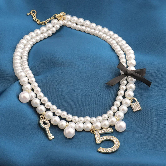 Luxury Multi-Layer Pearl & Crystal Collarbone Necklace | CC Style