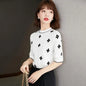 2025 Casual Thin Knitted T-Shirt Summer Short Sleeve Tops Elegant Woman Clothes Embroidery Flower Fashion Tee Shirt Femme New
