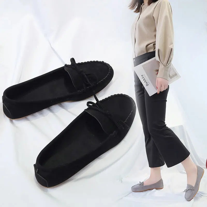 Women's Suede Ballet Flat Loafers - Slip-On Casual Sneakers