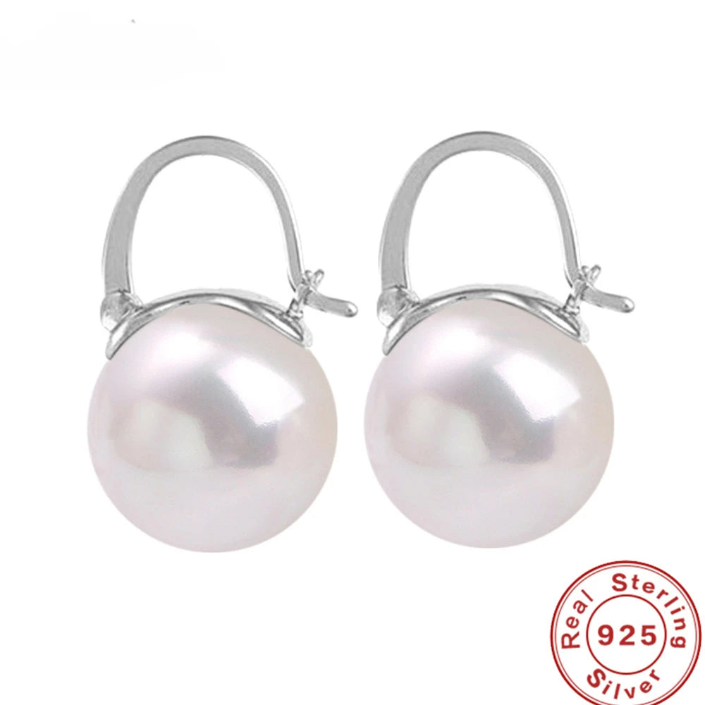 Sterling Silver Pearl Hook Earrings - 18K Gold Elegant Wedding Designer Jewelry for Women