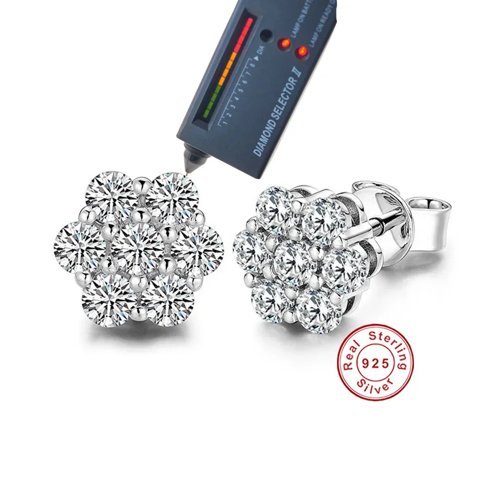 Real Moissanite Snowflake Stud Earrings — D Color 925 Sterling Silver | Women