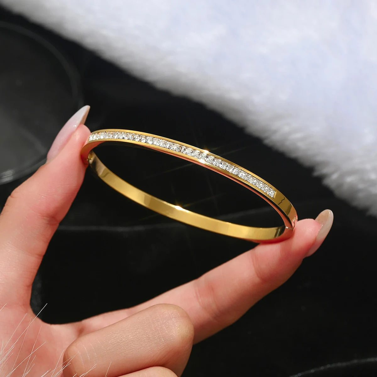 Stainless Steel Four-Leaf Clover Lucky Bracelet - Gold Nail Bangle