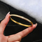 Stainless Steel Four-Leaf Clover Lucky Bracelet - Gold Nail Bangle