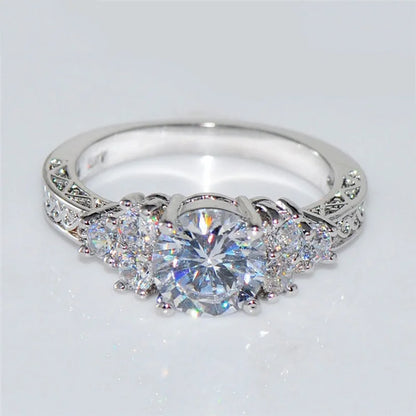 Exquisite Zircon Engagement Ring for Women | Silver Tone Bridal Wedding Jewelry